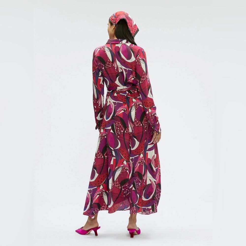 Robert Graham 2 Gianna Long-Sleeve Maxi Shirtdress fuchsia swirly button up - Picture 3 of 14